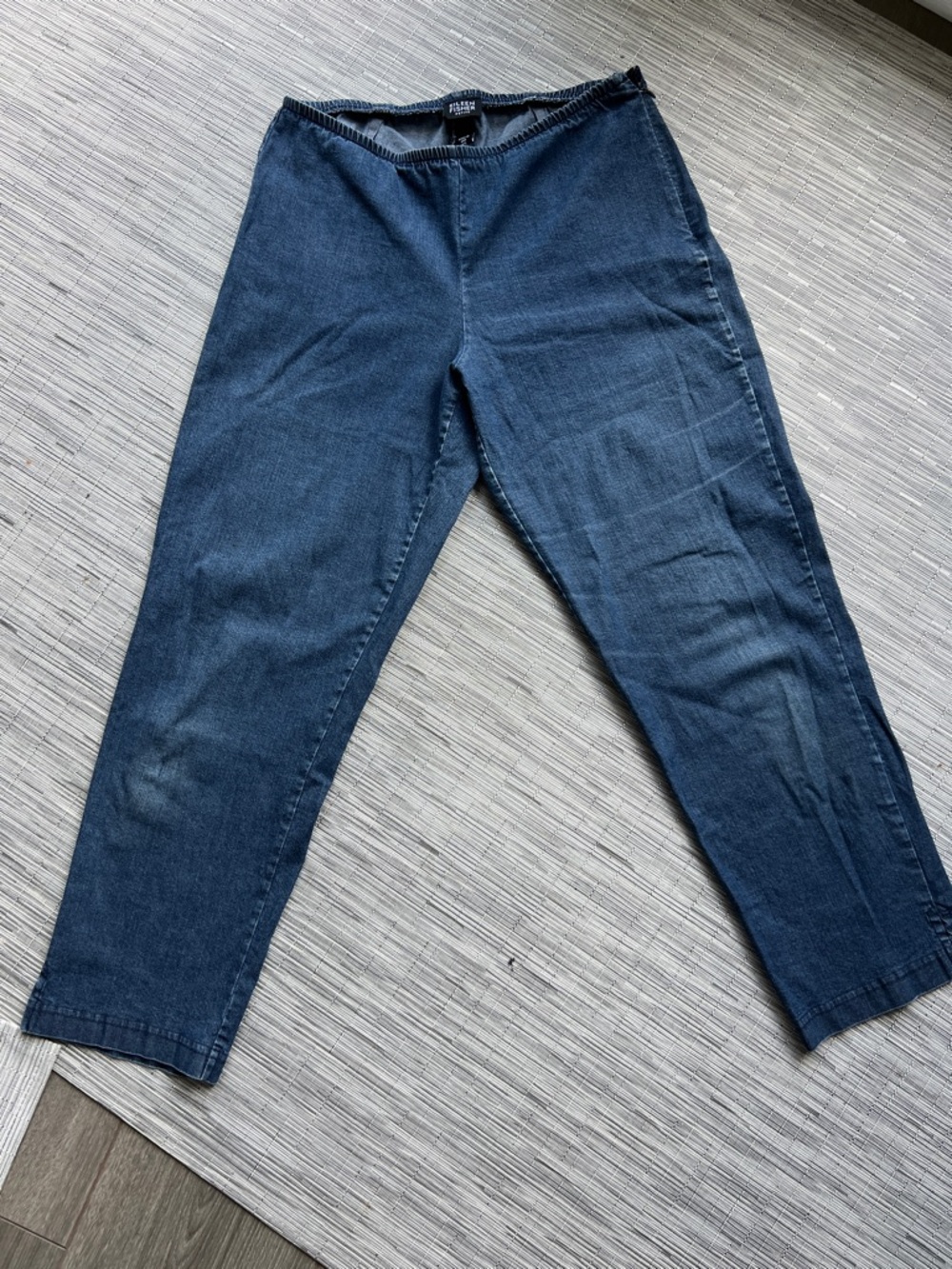 Eileen Fisher Navy Blue Relaxed Side Zip Petite Jeans